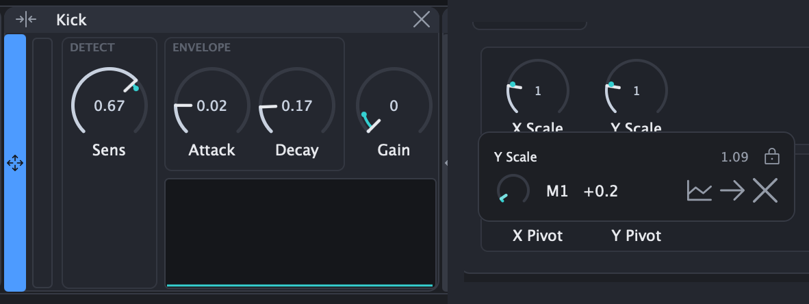 Dragging a connection onto a knob