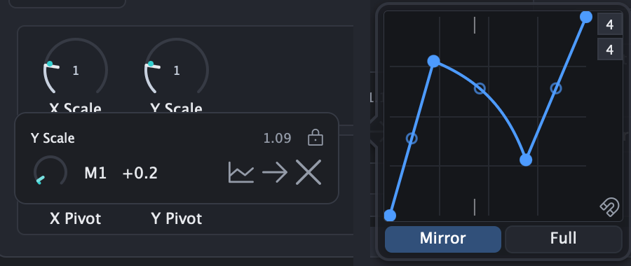 The connection panel and its curve editor