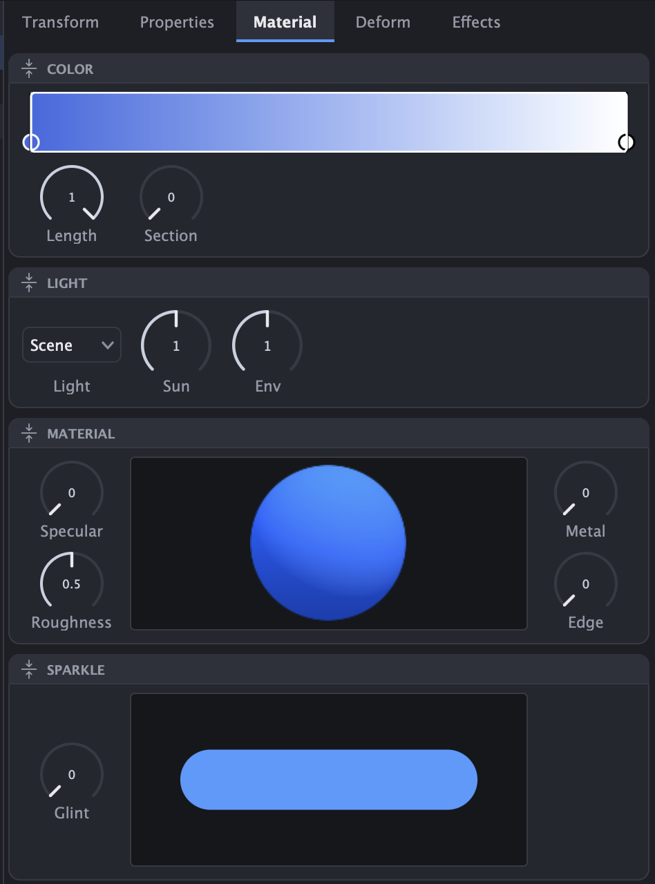 The Material tab