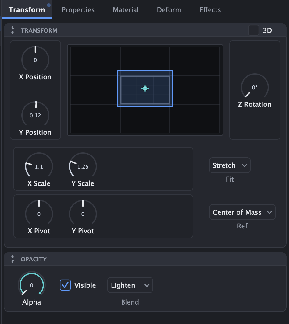 The Transform tab